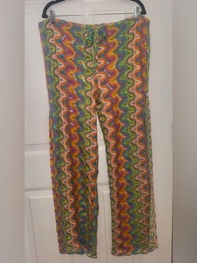 BECCA by Rebecca Virtue Festivale Crochet Pants Cover Up L Multi Color